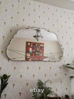 Art deco 1920's pink cut glass bevel edged frame less Cloud wall mirror