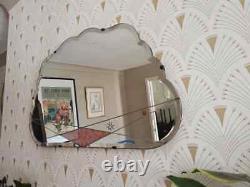 Art deco 1920's pink cut glass bevel edged frame less Cloud wall mirror