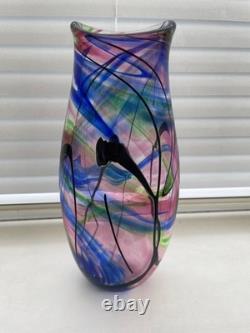Art glass vase Norman Stuart Clarke large 2002 21cm tall blue/pink/green/black