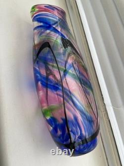 Art glass vase Norman Stuart Clarke large 2002 21cm tall blue/pink/green/black