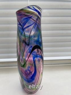 Art glass vase Norman Stuart Clarke large 2002 21cm tall blue/pink/green/black