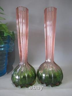 Art nouveau pair rubina verde 1920s glass vases soliflore french bohemian