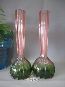 Art nouveau pair rubina verde 1920s glass vases soliflore french bohemian