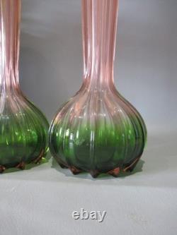 Art nouveau pair rubina verde 1920s glass vases soliflore french bohemian