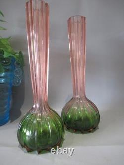 Art nouveau pair rubina verde 1920s glass vases soliflore french bohemian