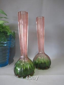 Art nouveau pair rubina verde 1920s glass vases soliflore french bohemian