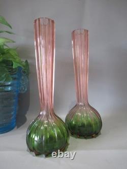 Art nouveau pair rubina verde 1920s glass vases soliflore french bohemian