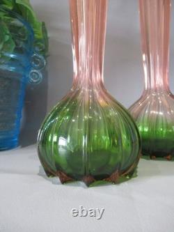 Art nouveau pair rubina verde 1920s glass vases soliflore french bohemian