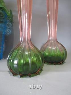 Art nouveau pair rubina verde 1920s glass vases soliflore french bohemian