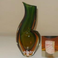 Arte Nuova Murano / Venetian Pink & Amber Sommerso Glass Vase