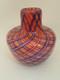 Artisan studio art glass vase swirl purple pink check 9.5 tall