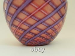 Artisan studio art glass vase swirl purple pink check 9.5 tall
