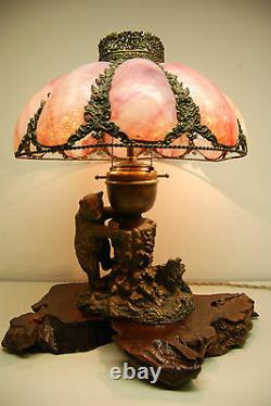 Austrian Russian Bronze Slag Glass Arts Crafts Black Forest Cigar Lighter Lamp