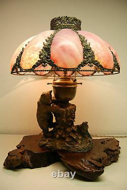 Austrian Russian Bronze Slag Glass Arts Crafts Black Forest Cigar Lighter Lamp