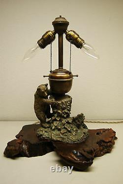 Austrian Russian Bronze Slag Glass Arts Crafts Black Forest Cigar Lighter Lamp