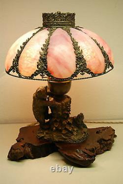 Austrian Russian Bronze Slag Glass Arts Crafts Black Forest Cigar Lighter Lamp