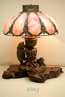 Austrian Russian Bronze Slag Glass Arts Crafts Black Forest Cigar Lighter Lamp