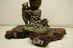 Austrian Russian Bronze Slag Glass Arts Crafts Black Forest Cigar Lighter Lamp