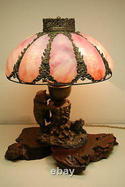 Austrian Russian Bronze Slag Glass Arts Crafts Black Forest Cigar Lighter Lamp