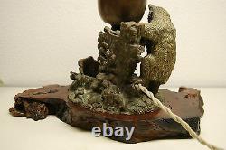 Austrian Russian Bronze Slag Glass Arts Crafts Black Forest Cigar Lighter Lamp