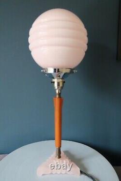 Authentic Art Deco Bakelite/ Phenolic Table Lamp With Baby Pink Glass Shade