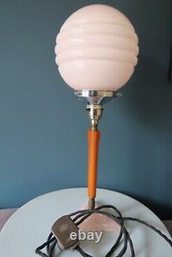 Authentic Art Deco Bakelite/ Phenolic Table Lamp With Baby Pink Glass Shade