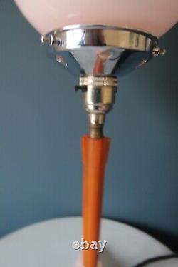 Authentic Art Deco Bakelite/ Phenolic Table Lamp With Baby Pink Glass Shade