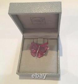 Authentic LALIQUE France Butterfly Fuchsia Pink Papillon Crystal Necklace NIB