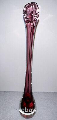 Aventurine Pink Bud Swing Layered Blown Glass Vase Art Signed John C. Dated 1994