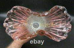 BAROVIER TOSO Murano Art Glass BIG 11 Ribbed Pink Aventurine Gold Bubbles Vase