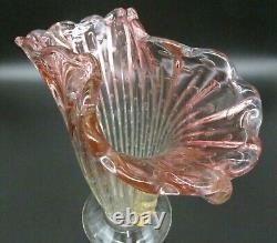 BAROVIER TOSO Murano Art Glass BIG 11 Ribbed Pink Aventurine Gold Bubbles Vase