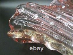 BAROVIER TOSO Murano Art Glass BIG 11 Ribbed Pink Aventurine Gold Bubbles Vase