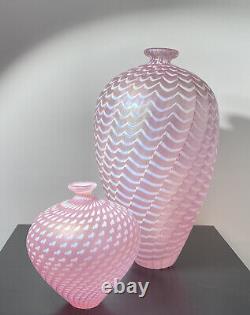 BERTIL VALLIEN KOSTA BODA Vase Set Minos Pink Glass Signed 1984, H4-10
