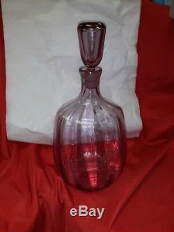 BLENKO Pink Rose Optic Decanter and Stopper Joel Philip Myers 1963/64