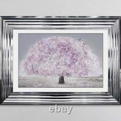 BLUSH PINK BLOSSOM TREE Framed Liquid Artwork 55cm x 75cm Chrome Frame