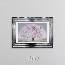 BLUSH PINK BLOSSOM TREE Framed Liquid Artwork 55cm x 75cm Chrome Frame