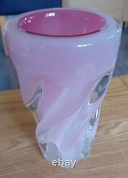 Baby Pink Alibastro Opalino Fused Base Murano Swirled Vase