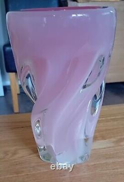 Baby Pink Alibastro Opalino Fused Base Murano Swirled Vase