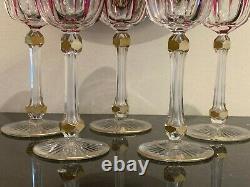 Baccarat Antique Fine and Rare Set Five Pink and Gold Gilt Wine Glasses