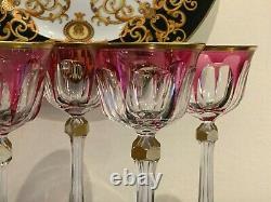 Baccarat Antique Fine and Rare Set Five Pink and Gold Gilt Wine Glasses