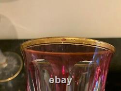 Baccarat Antique Fine and Rare Set Five Pink and Gold Gilt Wine Glasses