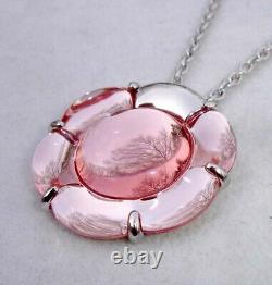 Baccarat B Flower Pendant Necklace Large Pink Mirror Crystal Sterling Silver New
