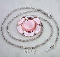 Baccarat B Flower Pendant Necklace Large Pink Mirror Crystal Sterling Silver New