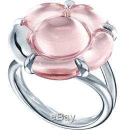 Baccarat Crystal B Flower Ring Small Sterling Silver Lt. Pink Mirror 55/US 7 New