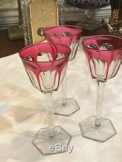 Baccarat France Crystal HARCOURT WINE RHINE GLASS pink Cut to Clear