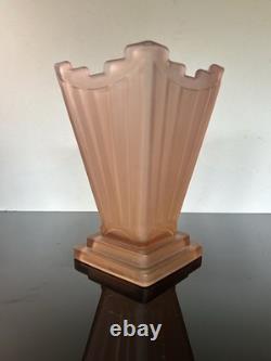 Bagley'Grantham' Art Deco Frosted Pink Crystal Glass Vase Antique 1930 Rare
