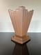 Bagley'Grantham' Art Deco Frosted Pink Crystal Glass Vase Antique 1930 Rare