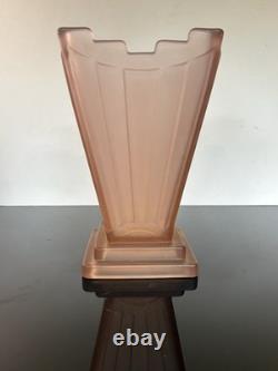 Bagley'Grantham' Art Deco Frosted Pink Crystal Glass Vase Antique 1930 Rare