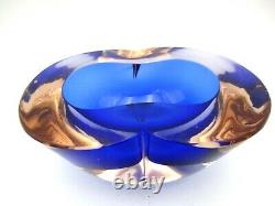 Barbini Cenedese Seguso Poli blue pink Murano MCM sommerso art glass geode bowl
