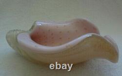 Barbini Murano Glass Art Pink White Gold Sea Shell Bowl Ashtray Dish